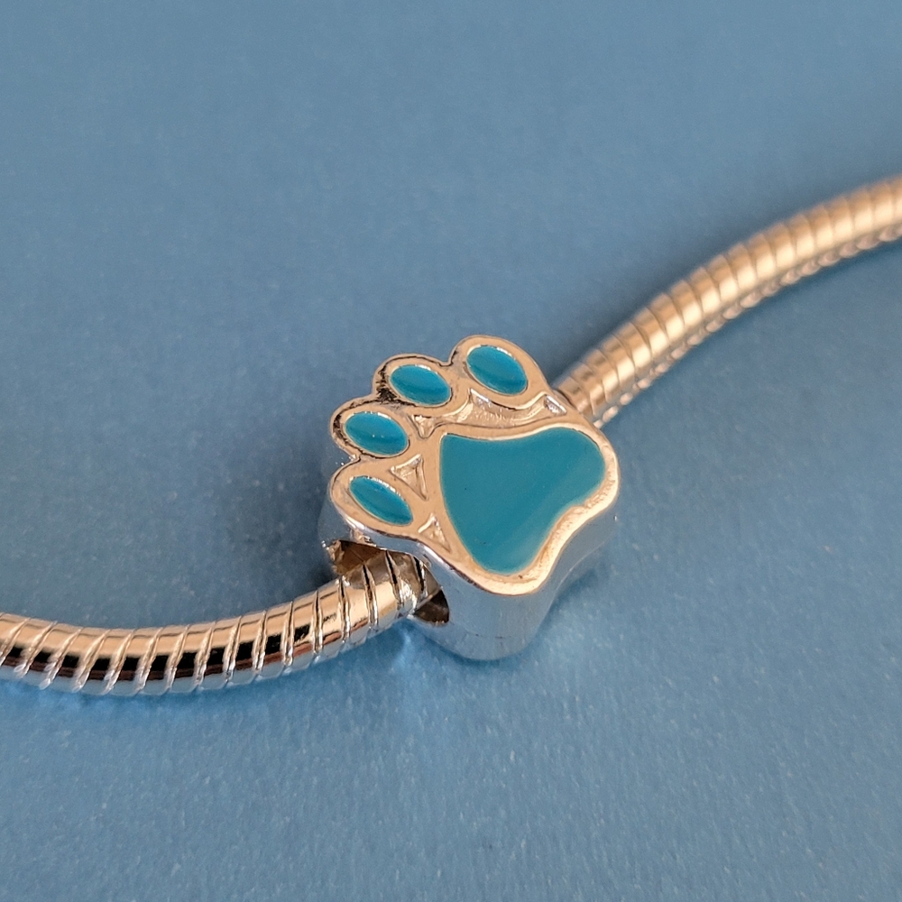 New! For Pandora Charm Bracelet Individual Paw Charm - Blue And Silver Color - Picture 2 of 5